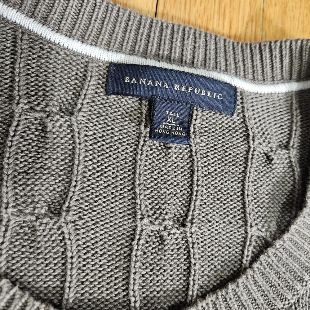 Vtg Banana Republic Mens 80% Pima Cotton/20% Wool Taupe Gray Sweater, Tall XL